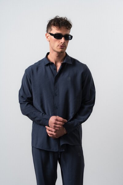 Respire Men's Rs Long Sleeve Modal Oversize Shirt Navy Blue