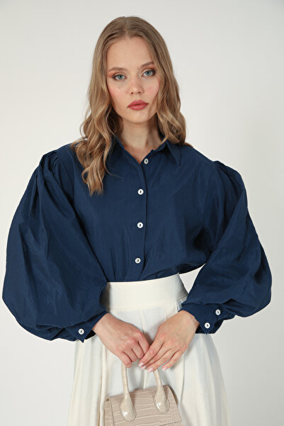 Suede Style 8199 - Stylish Comfortable Peach Balloon Sleeve Shirt