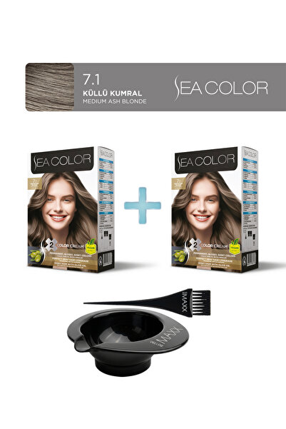 Sea Color 2'li Paket Set Saç Boyası 7.1 Küllü Kumral, Boya Tası ve Fırça Hediye!