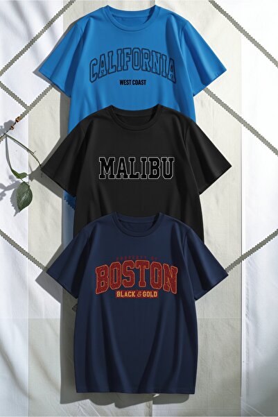 uyguntarz Set de tricouri cu design în 3 piese, unisex, albastru, negru, bleu...