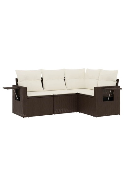 vidaxl Set canapele de grădină, 4 piese, cu perne, maro poliratan maro