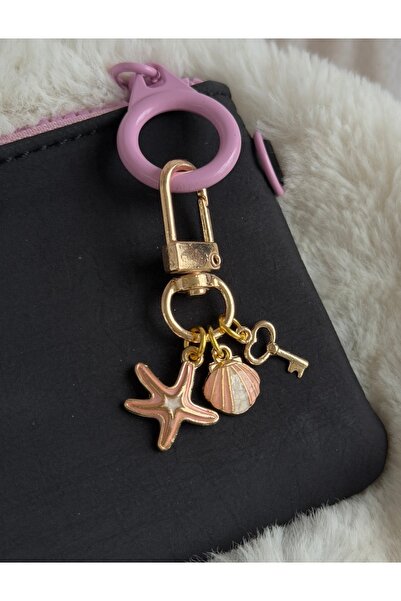WhimsyWhite Gold Keychain with Starfish, Oyster and Key Figures - Minimal Des...