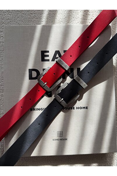 coaksco Set de 2 catarame pătrate antice negre pentru femei, roșu și negru