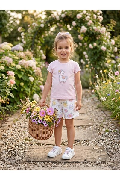 Edelweiss Daisy Patterned Combed Cotton T-Shirt and Shorts Set