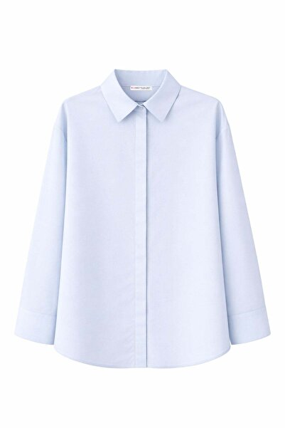 Mixray 4622 قميص أساسي كبير الحجم بفتحة مخفية للنساء باللون الأزرق الفاتح