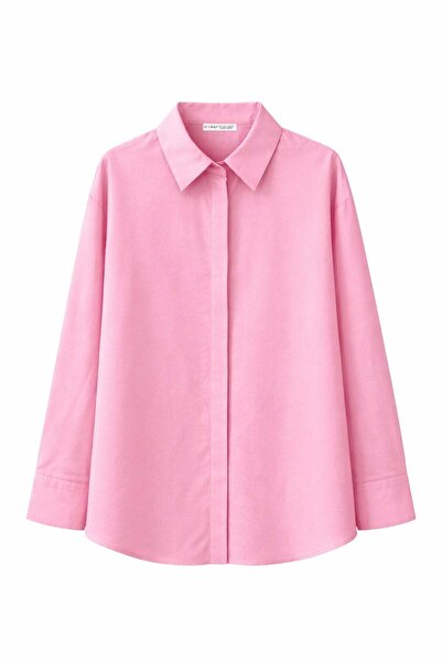 Mixray 4622 قميص أساسي وردي كبير الحجم بفتحة مخفية للنساء