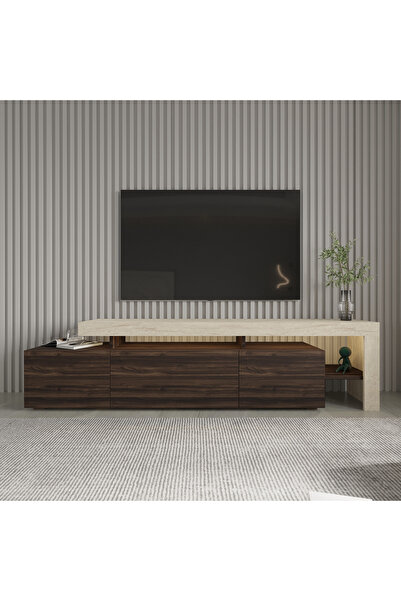 İNARCH DİZAYN Beliz Modern LED Işıklı 3 Kapaklı, Raflı TV Sehpası – 192 cm