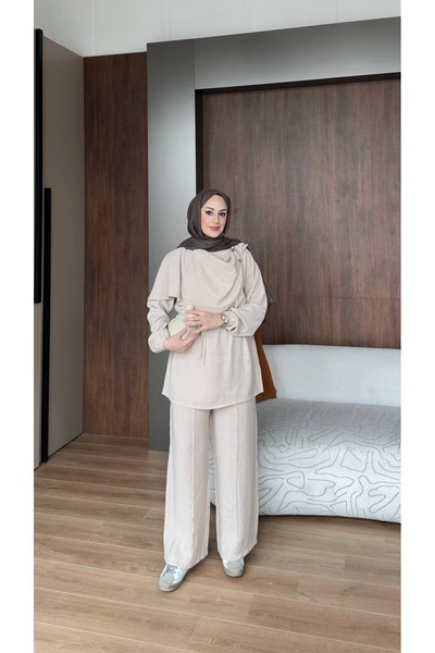 vikitekno Women's Premium Quality Modal Fabric Shawl Collar Detailed Two-Piec...