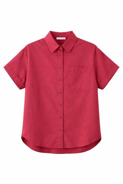 Mixray 3950 Women's Oxford Short Sleeve Basic Shirt Claret Red