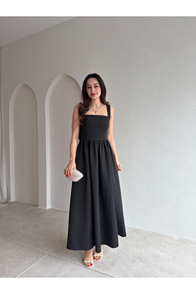 Mooi Butik Lydi̇a Bow Detailed Maxi Dress 4818 - Black