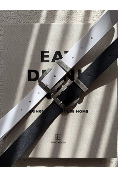 coaksco Set de 2 catarame pătrate antice negre pentru femei, alb și negru