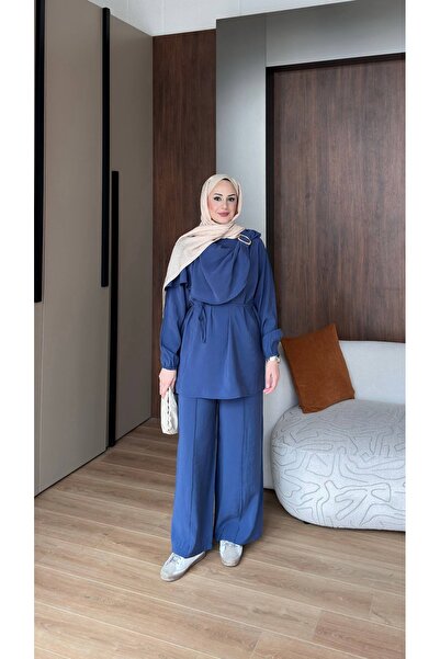 vikitekno Women's Premium Quality Modal Fabric Shawl Collar Detailed Two-Piec...