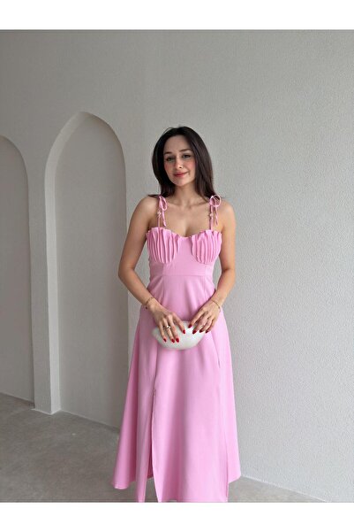 Mooi Butik Ti̇la Midi Dress 6880 - Pink