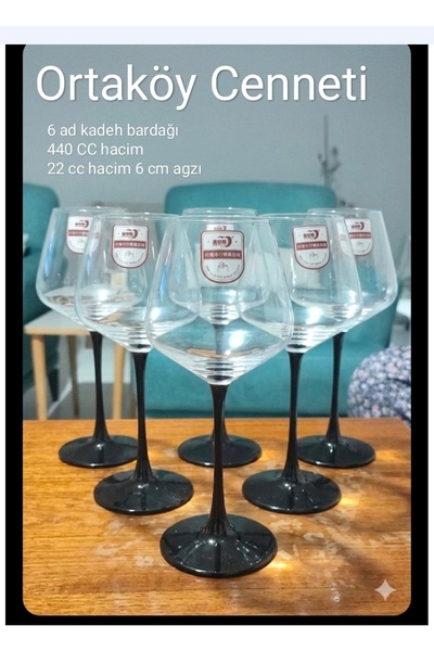 ORTAKÖYCENNETİ Kadeh siyah ayaklı 6 ad kalıteli şık tasarım 440 cc hacim 22 c...