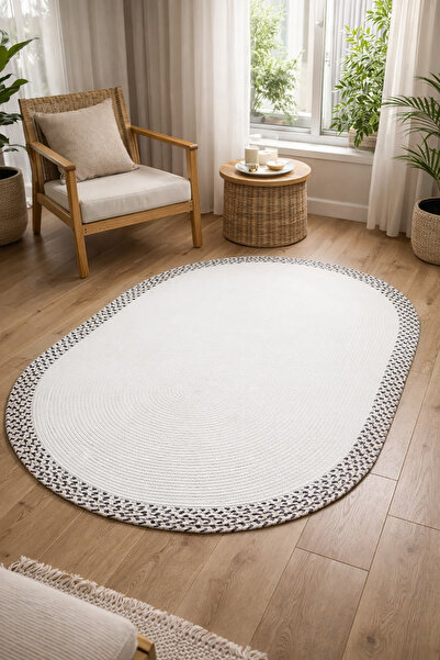 Decomia Home Silva Real Jute Wicker Textured Handmade Woven Oval Living Room ...