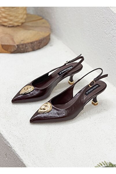 NUR KARACA 1204 Y-2501 Gold Buckle Detail on the Front, Open Back, 6cm Thin H...