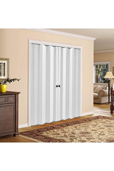 FARAN DEKORASYON 165 X 215 Beyaz Renk Camsız Çift Açılım Pvc Akordiyon Kapı