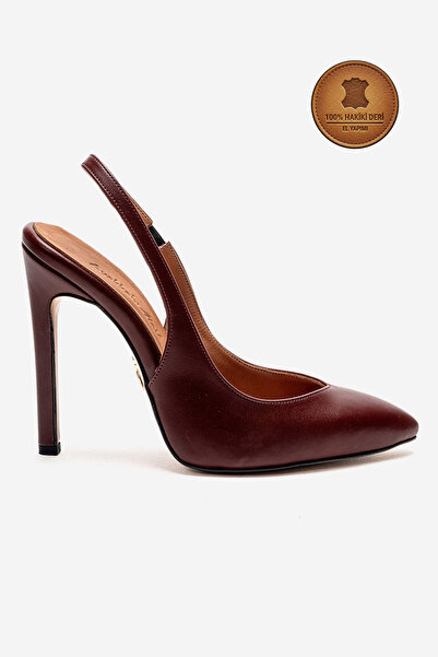 Ayakkabı Ateşi Genuine Leather Burgundy Leather Pointed Toe Flat Sole Stilett...