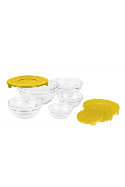 vanora Set of 5 Glass Storage Bowls with Yellow Lids