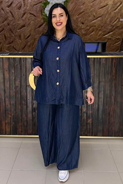 GÖKSEL MİDYE DÜĞMELİ YILDIZ BROŞLU JEAN BÜYÜK BEDEN TAKIM