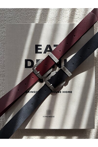 coaksco Set de 2 catarame pătrate antice negre pentru femei, roșu claret și n...