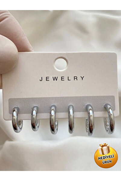 Piercing Market Steel & Silver هدية فضية اللون، 3 أزواج من الأقراط الدائرية