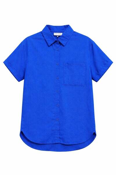 Mixray 3950 Women's Oxford Short Sleeve Basic Shirt Saks Blue