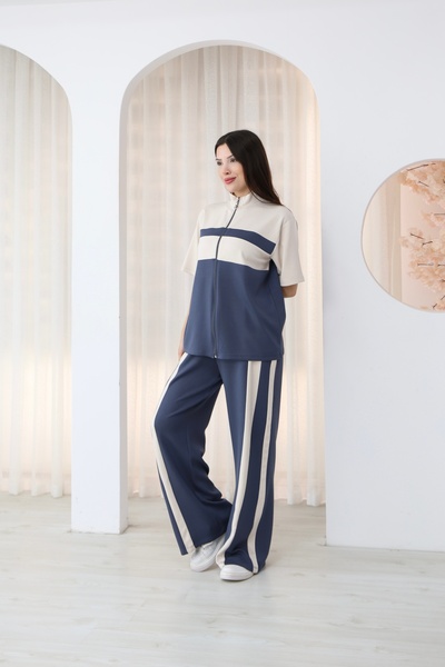 02Lady Fashion Garni Oversize Modal Fabric Tracksuit Set with Zipper Detail