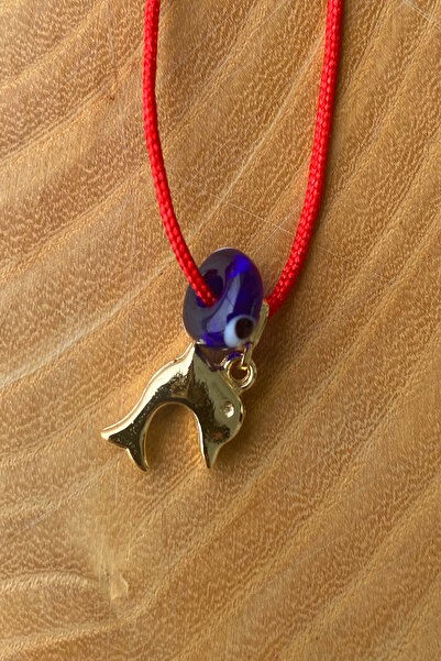 Shepidi Navy Blue Glass Beads Gold Fish Red String Adjustable Necklace