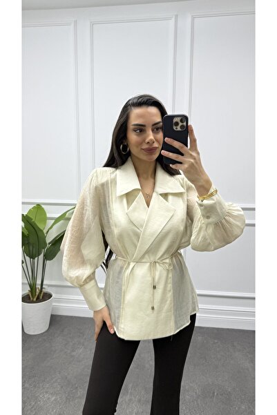 CurcunaShop Kadın Omzu Vatkalı Bağlamalı Gömlek