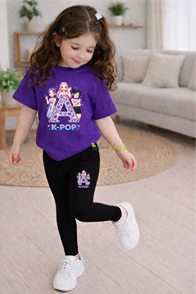 MiniHouse Set K-POP cu imprimeu litera A, compus din tricou și colanți