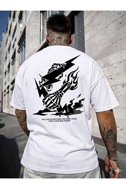 CLASSY.MODA Μπλουζάκι Unisex με σχέδιο σκελετού και αστραπής σε μεγάλο μέγεθος