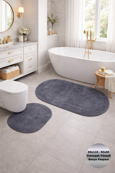 Modernsoft Rixora Gri Yumuşak Yüzeyli Deri ve Kaymaz Tabanlı Modern Banyo Pas...