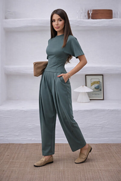 Ales Moda Set de pantaloni plisați din țesătură Diagonel pentru vară.