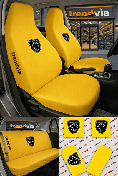 trivexa Peugeot (New) Logo Auto Seat Cover Front Rear Set – Combed Cotton Uni...