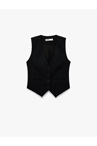 Koton Vestă tip blazer slim fit, cu nasturi, decolteu în V, din țesătură crep...