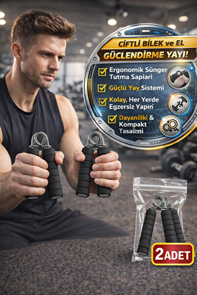 TOYFEST 2'li Siyah Bilek Güçlendirme Yayı Sünger Saplı El Bilek Parmak Egzers...
