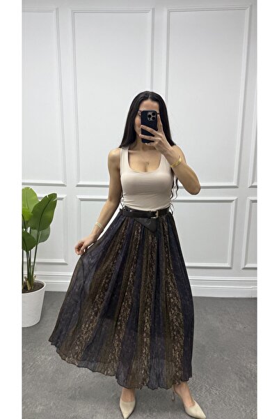 CurcunaShop Kadın Etnik Desen Renk Geçişli İçi Astarlı Şifon Etek