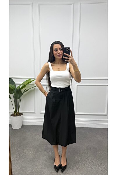 CurcunaShop Women's Belted Midi Length Balloon Skirt