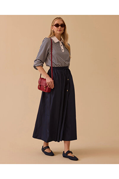 SEÇİL ÇİFT PARÇA GÖRÜNÜMLÜ BEL BAĞCIKLI MAKSİ ELBİSE