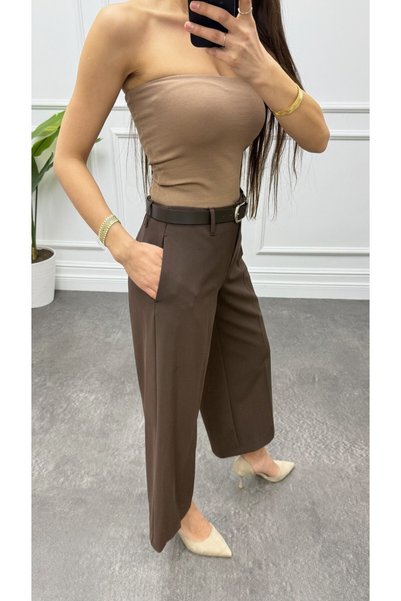 CurcunaShop Women's Straight-Leg Belted Ankle-Length Fabric Trousers