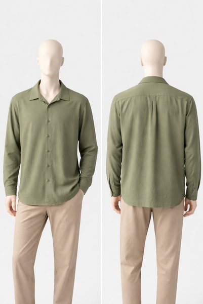freshgyim Linen Fabric Khaki Green Shirt
