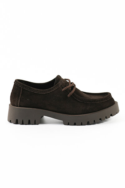Tuna Genuine Leather Brown Suede Casual Women's Shoes - 1001