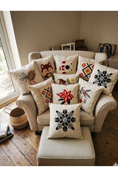 elifim home Punch NAKIŞ KIRLENT KILIFI KETEN 45X45 CICEK DESEN