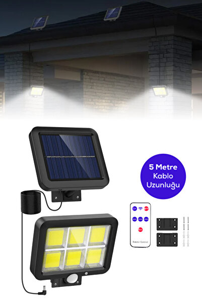 ALFAGİFT Solar Sensörlü Duvar Bahçe Lambası 120 LED Güneş Enerjili Kumandalı ...