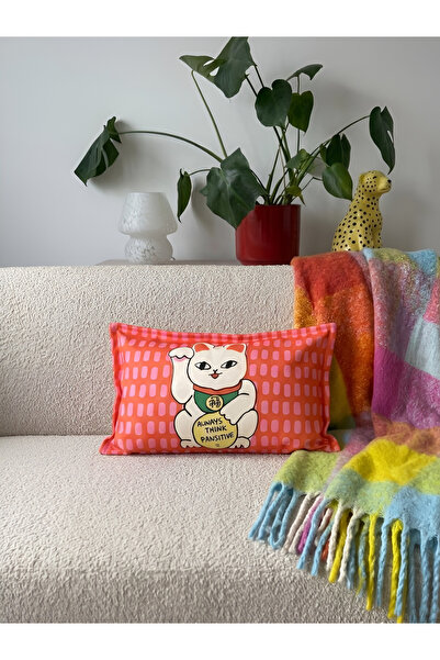 RahanDesign Kedi Figürlü Çift Taraflı Dijital Baskı Süet Kırlent Kılıfı - 30x...