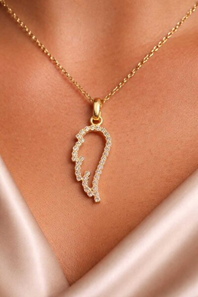 Furtek Aksesuar Minimal Angel Wing Necklace Steel Gold Plated