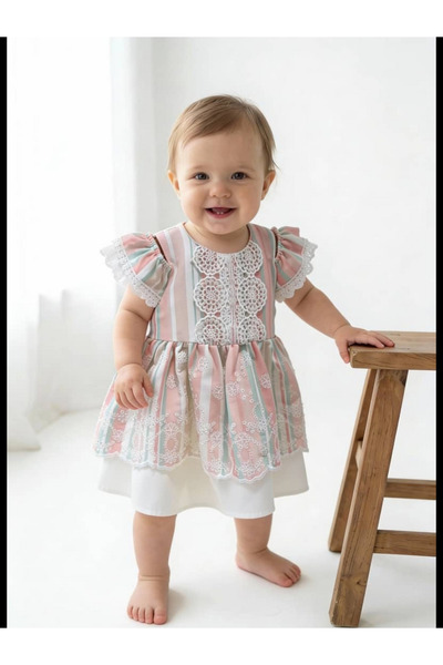 The-kid.co LOLLI PASTEL LINES DRESS - SALMON