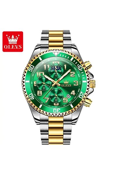 OLEVS Two-Tone Gold & Silver Men’s Quartz Watch with Green Dial