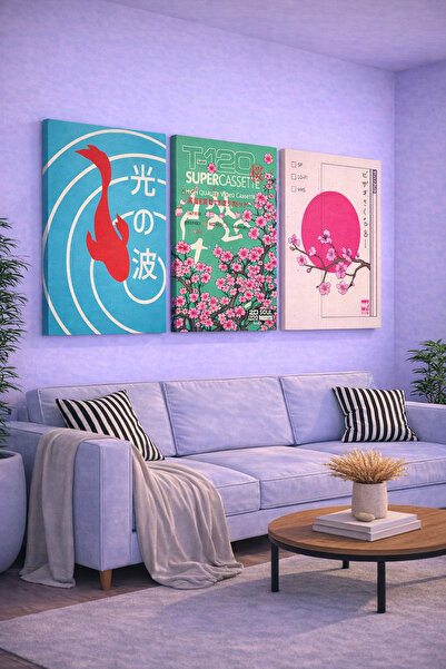 Mgi Design Σετ 3 τεμαχίων ζωγραφικής σε καμβά με ιαπωνικά ψάρια κόι και σακού...
